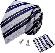 [Sarkoyar] Tie Cufflink Set Decorative Striped Easy To Match Tie Cufflink Pocket Square Set Men Party Stuff, E, Small, E, Small