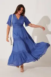 Mona Maxi Dress Half Sleeve in Blue 8