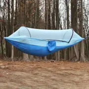 GGP Blue Outdoor Camping Hammock With Mosquito Net, Anti Tip Nylon Fabric, Single/Double Person Quick Setup Hammock