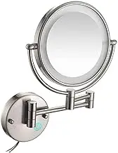LED Makeup Mirror with Lights, Double-Sided Mirror, Wall Mounted 360° Swivel Extendable Bathroom Vanity MirrorNickel,5X