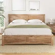 Artiss Double Bed Frame with Headboard, Wooden Bed Base with 21CM Under Storage, 300KG Capacity Solid Platform Bedframe, Double Size No Box Spring Needed for Guest Bedroom Furniture, Easy Assembly