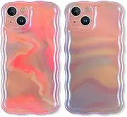 Buoluoioir Pack of 2 Mobile Phone Case for Apple iPhone 14 6.1 Inch, Colour Case Funny Case Cute Painted Pattern Aesthetic Design Protective Case Slim Shockproof Scratch-Resistant Case, 8