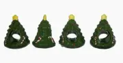 4 VTG Handpainted Ceramic 3-1/4" Decorated Christmas Tree Napkin Ring Holders