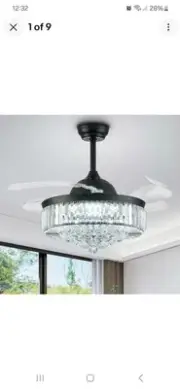 FIDGRA 42'' Fandelier Ceiling Fan with Light, Retractable Chandelier Fan LED
