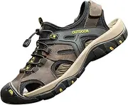 [MGGMOKAY] Men's Outdoor Sandals Sports Hiking Closed Toe Leather Athletic Sandals for Water Beach Boat Fishing.