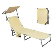 Foldable Lounge Chairs with Canopy Khaki