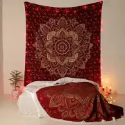 Indian Mandala Tapestry Wall Hanging Maroon Red Bedspread Bohomian Queen Size