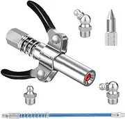 Paifeancodill Grease Gun Connector, Grease Gun Connector Kit Double Handle Grease Gun Connector Flexible Spring Hose Manual Steel Stable Grease Nozzle With Spring Hose Double Handle Mini Nozzle