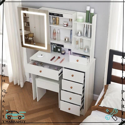 Vanity Desk Dressing Table & Stool Make up Desk with LED Sliding Mirror Dimmable