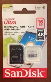 SanDisk Ultra 16GB MicroSD Micro SD SDHC UHS 48MB/s Memory with Adapter class 10