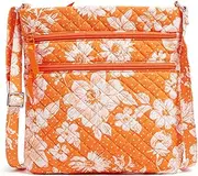 Vera Bradley Cotton Collegiate Triple Zip Hipster Crossbody Purse (Multiple Teams Available), Orange/White Rain Garden
