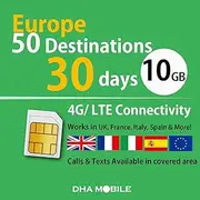 Europe Prepaid SIM Card | 10GB, 30 Days | Free Calls & Texts | Works in 50 Destinations (UK, France, Italy, Spain & More) | 3-in-1 | No Activation
