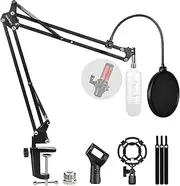 Microphone Stand for Blue Yeti with Arm, Double Layer Pop Filter, Heavy Duty for Streaming Recording Gaming