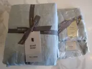 West Elm Flax Linen Melange full queen duvet 2 Standard Shams Washed Gemstone