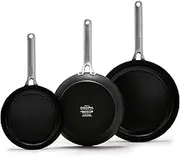 GreenPan Omega Hard Anodized Advanced Healthy Ceramic Nonstick, 8" 9.5" and 11" 3 Piece Frying Pan Skillet Set, Anti-Warping Induction Base, Dishwasher Safe, Oven and Broiler Safe, Black