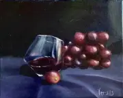Original Hand Paint Oil Painting on Canvas "Grape and Wine" 8x10"