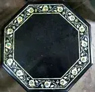 15" Antique Bordered Pattern Inlay Coffee Table Top Black Marble Cafe Table Deco