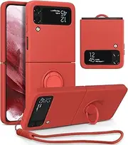 [UEEBAI] Silicone Case with Ring for Samsung Galaxy Z Flip 3 5G, Lightweight Foldable Slim Case Shock Absorption Slim Cover with Ring 360 Degree Rotation Handstrap Stand Protective Cover - Red