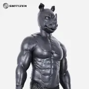 Smitizen Black Silicone Black Rhino Mask Monster Headwear for Fetish Party Cos