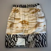 Deadstock Paolo Santini 100% Silk Zebra & Savannah Print Skirt - Size 14 Safari