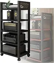 5-Tier Movable AV Media Stand,Record Player Stand Component Cabinet,Adjustable Shelves,for Living Room Gaming Recording Studio,Load 200kg(Black)