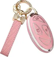 Pink Key Fob Cover - Soft TPU Key Fob Cover Case Protector Holder with Bling Keychain, Pink