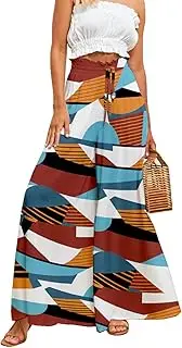 [YOCUR] Women Summer Beach Vacation Pants High Waisted Wide Leg Pants Printed Loose Flowy Casual Palazzo Lounge Trousers