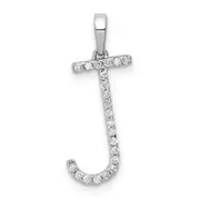 14K White Gold Real Diamond Letter J Initial Pendant