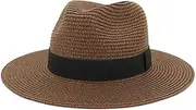 [CUAWBAPF] Large Size 60CM Summer Panama Hats for Women Men Wide Brim Beach Jazz Hat Cooling Ladies Sun Straw Hat(Brown,56-58cm)