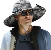 [Generic] Wide Brim Solar Fan Outdoor Fishing Hat,Sunscreen Sun Hat with Fan,Solar Fan Hat,Solar & USB Charging