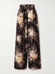 [Zimmermann] Zimmermann - Illustration Belted Pleated Floral-print Silk Crepe De Chine Wide-leg Pants - Black - 3 3 Black