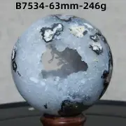 B7534-63mm-246g Natural agate spherulite geode ball quartz crystal Reiki healing