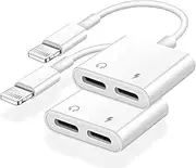 [Apple MFi Certified] Dual 2in1 Lightning Headphone Audio & Charger Adapter Splitter for iPhone iPad,2 Pack iPhone Headphone Adapter Compatible for iPhone 13/12/11/XS/XS Max/XR/X/8/8plus/7/7 Plus/iPad