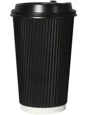 [Toque] 16oz Disposable Paper Coffee Cups with Lids 1000 Piece in Black