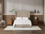 My Style Winged Headboard & Slimline Base - Queen / Natural / Drawer Base