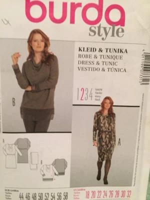 Burda Sewing Pattern 7331 Ladies Misses Dress Tunic Size 18-32 Uncut