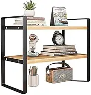 Dreamhousey Iron+Wood Student Desktop Clutter Storage Bookshelf, Office Computer Desk Deskt File Organizer Rack 2-Tier cabinets Shelf (Black+Oak, 2-Tier), 014-8