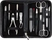 3 Swords Germany – brand quality 12 piece manicure pedicure grooming kit set for professional finger & toe nail care with black synthetic leather case - Made in Germany