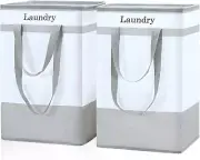 78L Laundry Basket, 2 Pack Collapsible Hamper for Bathroom Clothes Storage Grey