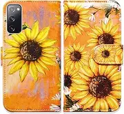 Galaxy S20 FE 5G Case,Bcov Yellow Sunflower Flowers Flip Phone Case Wallet Cover with Card Slot Holder Kickstand for Samsung Galaxy S20 FE 5G