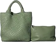 [Platopotato] Woven Purse Bag for Women Vegan Leather Tote Bag Large Summer Beach Travel Handbag Retro Handmade Shoulder Bag