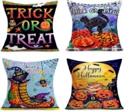 Halloween Pillow Covers Halloween Home Decor Cotton Linen 18"x18" 4Pcs