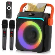 Karaoke Machine with 2 Wireless Microphones, Portable Bluetooth Karaoke Orange