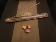 Wooden incense stick holder and Mookaite cubes crystal Healing