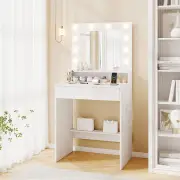 CostwayMakeup Table Vanity Desk with Mirror Lights and 3 Light Modes-White