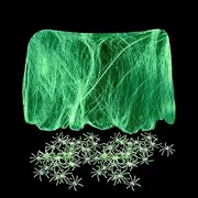Outdoor Halloween Decor,Stretchy Artificial Spider Web Halloween Light up Decor - White Stretched Light up Fake Spider Web with 60 Fake Spiders, Halloween Home Decoration for Indoor Outdoor