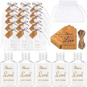 Tiangrid 50 Sets Mini Hand Sanitizer Bottles Wedding Favors Bulk for Guests 50 2oz Empty Travel Size Hand Sanitizer Bottles with 50 Organza Bags Thank You Tags for Wedding Party (Love,Gold)