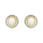 18k Gold And Sterling Silver Opal Stud Earrings