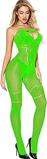 [HTRUIYATY] Women Fishnet Body Stockings Full Body Lingerie Sexy Neck Strap Bodysuit Stripper Outfit Naughty Bodystocking