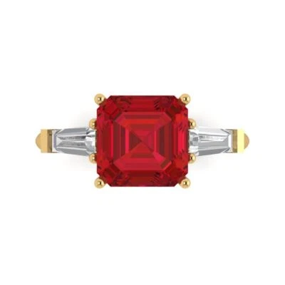 3Ct Asscher Cut Ruby VVS1 Solid 14K/18K Gold Engagement Promise Statement Ring